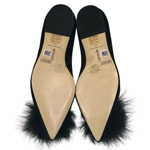 Larroude Lee Pom-Pom Black Suede Flats Womens Size 7.5 Pointed Toe New $295 - Picture 7 of 9